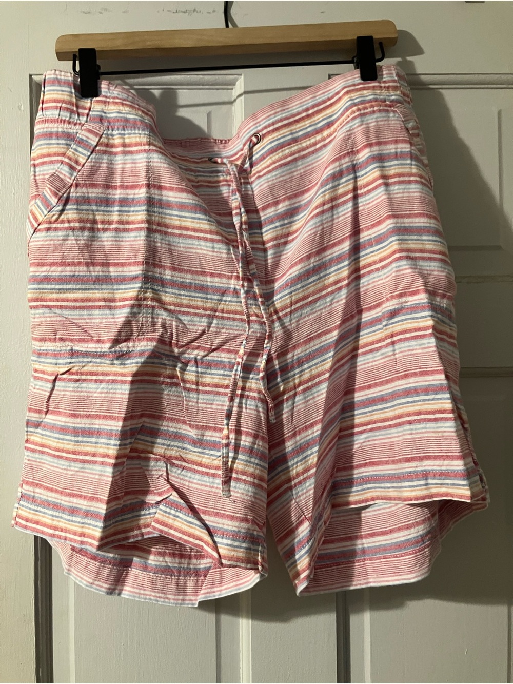 Talbots Pink Multi-Stripe Drawstring Bermuda Shorts 7 inch inseam